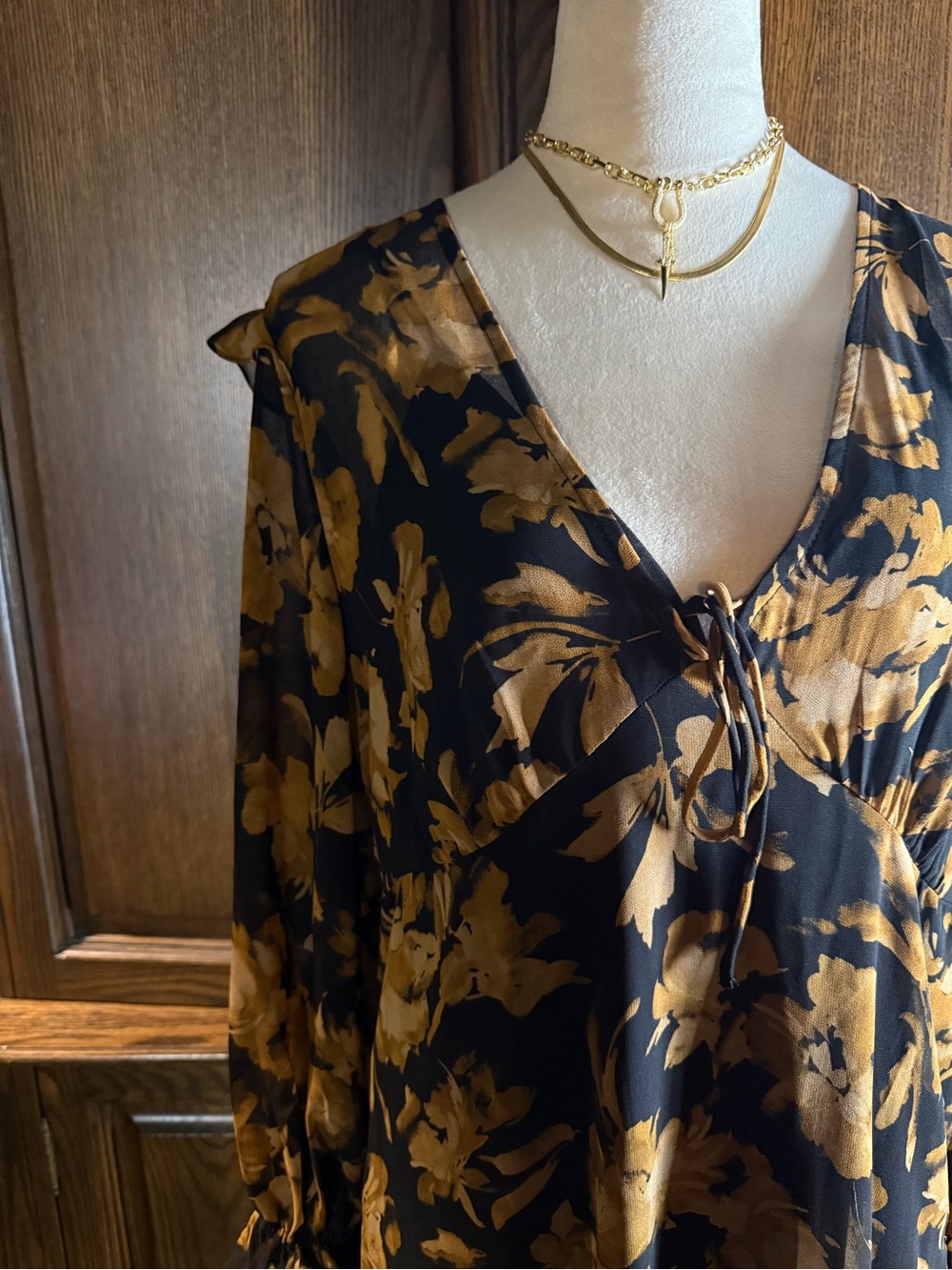 Anthropologie Black and Mustard Floral Maxi Dress - Picture 3 of 4
